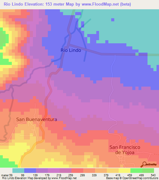 Rio Lindo,Honduras Elevation Map