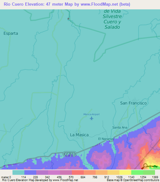 Rio Cuero,Honduras Elevation Map