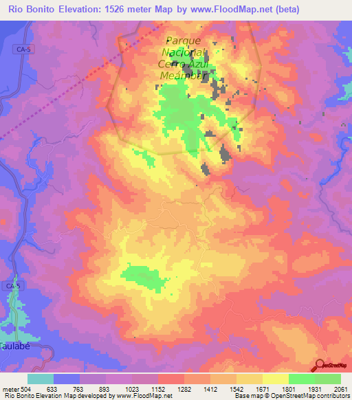 Rio Bonito,Honduras Elevation Map