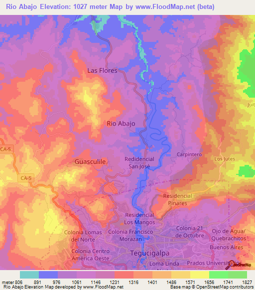 Rio Abajo,Honduras Elevation Map