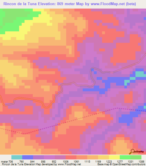Rincon de la Tuna,Honduras Elevation Map