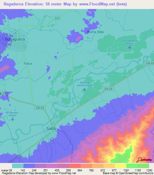 Regaderos,Honduras Elevation Map