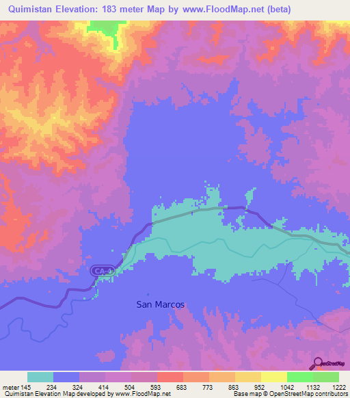 Quimistan,Honduras Elevation Map