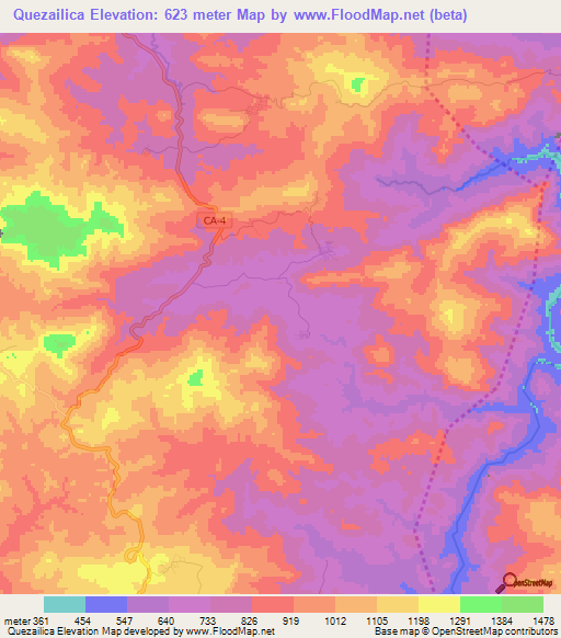 Quezailica,Honduras Elevation Map