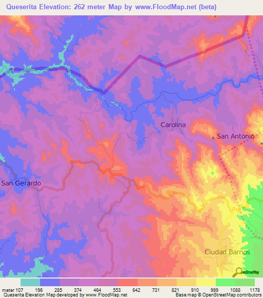 Queserita,Honduras Elevation Map