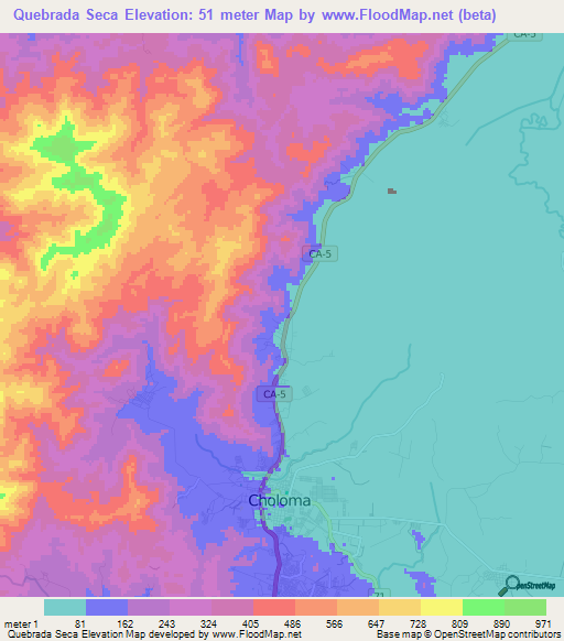 Quebrada Seca,Honduras Elevation Map