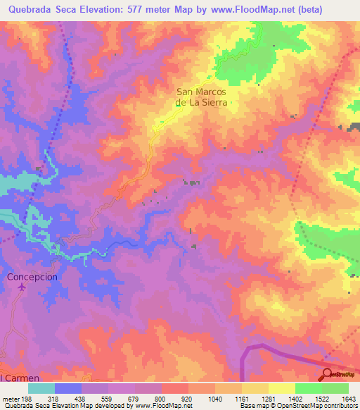 Quebrada Seca,Honduras Elevation Map