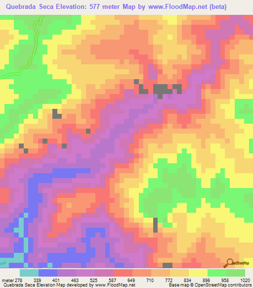 Quebrada Seca,Honduras Elevation Map