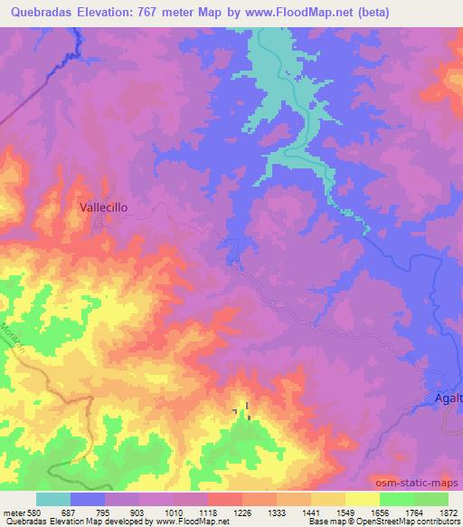 Quebradas,Honduras Elevation Map