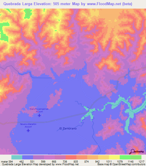 Quebrada Larga,Honduras Elevation Map