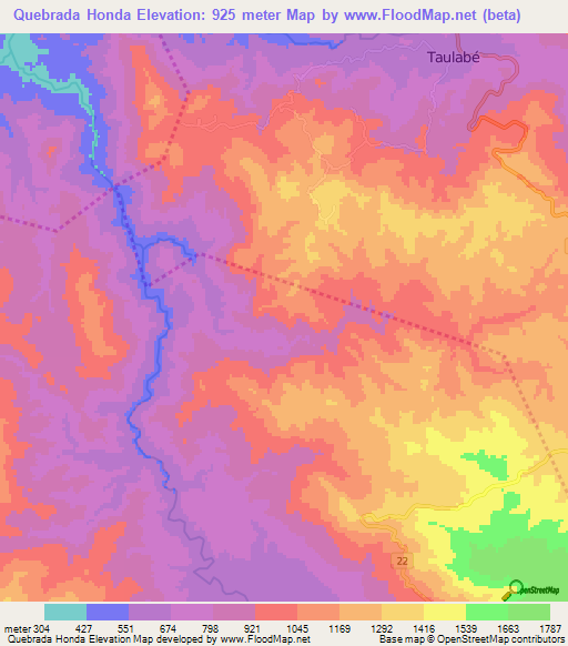 Quebrada Honda,Honduras Elevation Map