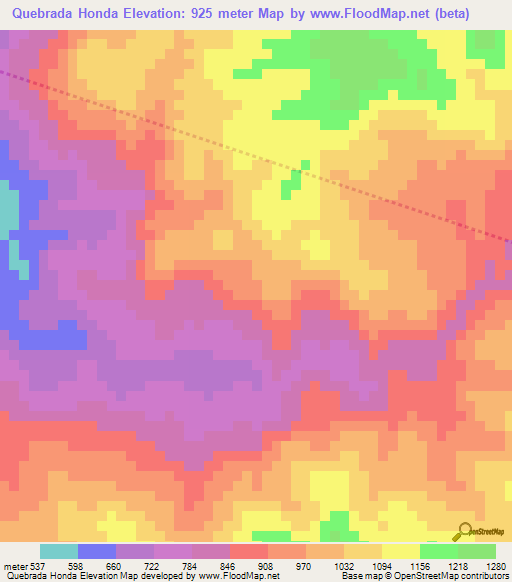 Quebrada Honda,Honduras Elevation Map