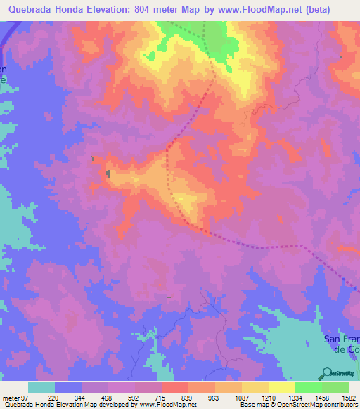 Quebrada Honda,Honduras Elevation Map