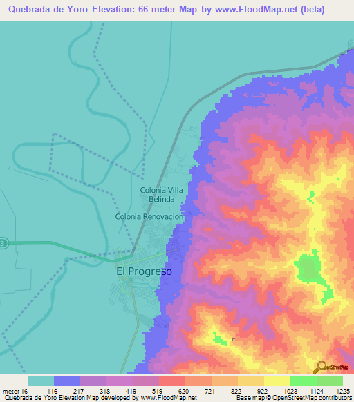 Quebrada de Yoro,Honduras Elevation Map