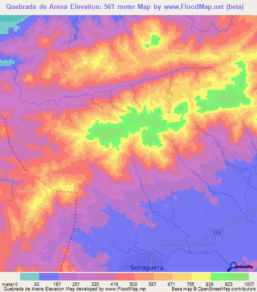Quebrada de Arena,Honduras Elevation Map