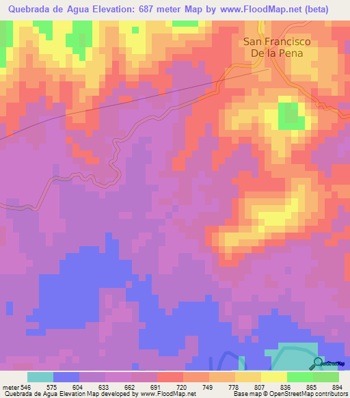 Quebrada de Agua,Honduras Elevation Map