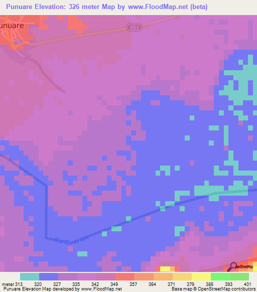 Punuare,Honduras Elevation Map