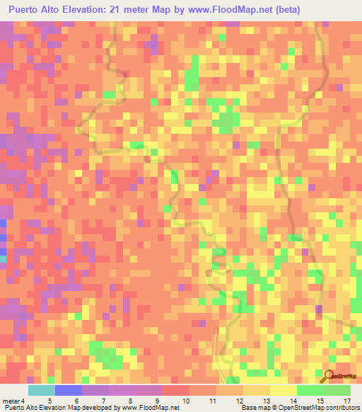 Puerto Alto,Honduras Elevation Map