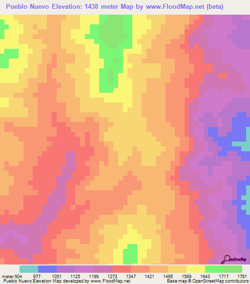Pueblo Nuevo,Honduras Elevation Map
