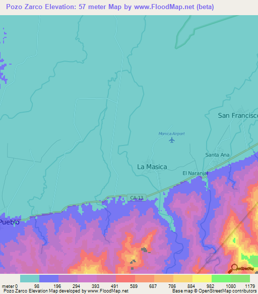Pozo Zarco,Honduras Elevation Map