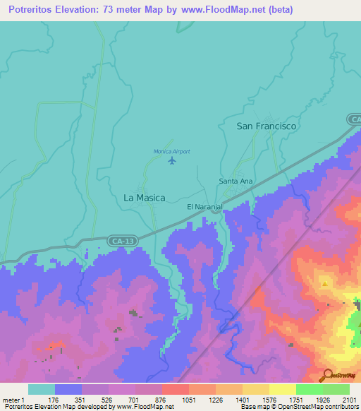 Potreritos,Honduras Elevation Map