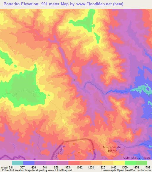 Potrerito,Honduras Elevation Map
