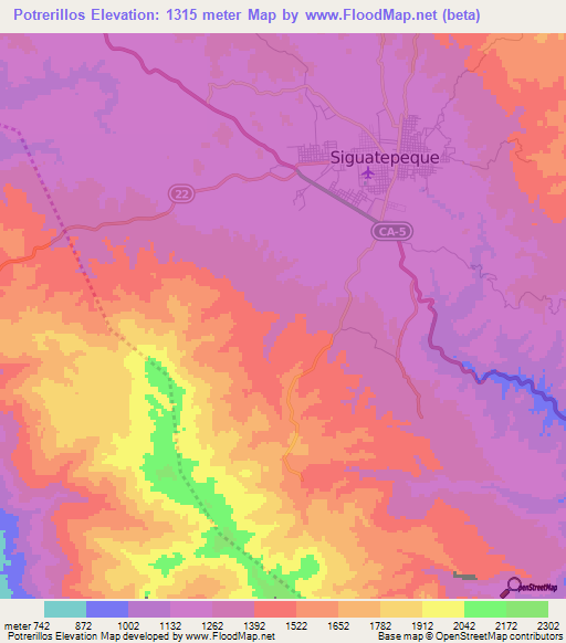 Potrerillos,Honduras Elevation Map