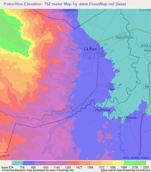 Potrerillos,Honduras Elevation Map