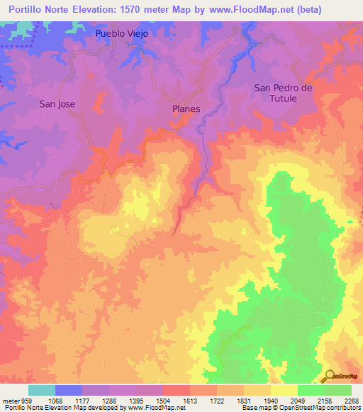 Portillo Norte,Honduras Elevation Map