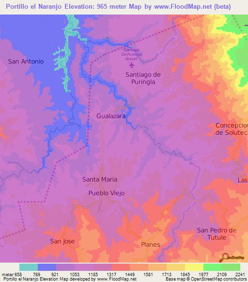 Portillo el Naranjo,Honduras Elevation Map