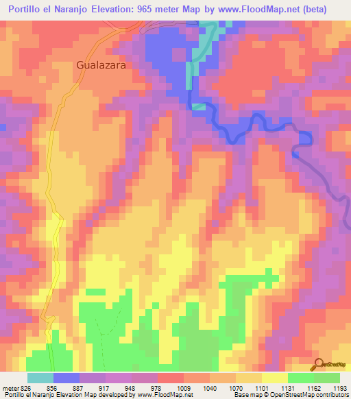 Portillo el Naranjo,Honduras Elevation Map