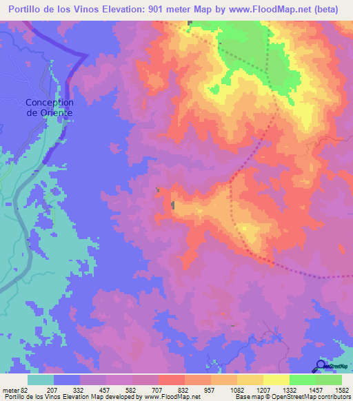 Portillo de los Vinos,Honduras Elevation Map