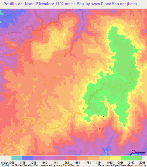 Portillo del Norte,Honduras Elevation Map