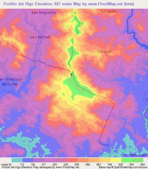 Portillo del Higo,Honduras Elevation Map