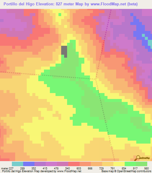 Portillo del Higo,Honduras Elevation Map