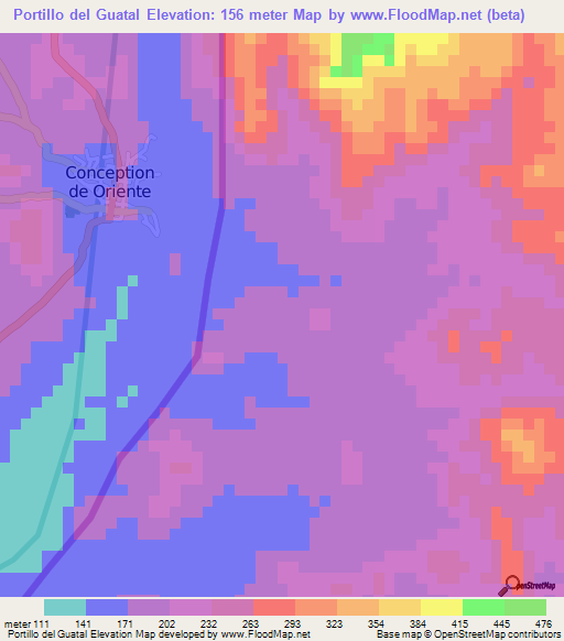 Portillo del Guatal,Honduras Elevation Map