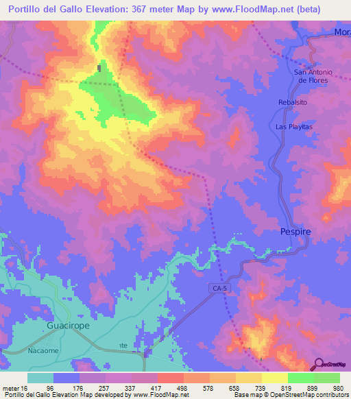 Portillo del Gallo,Honduras Elevation Map