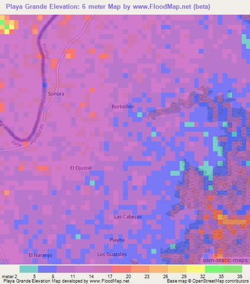Playa Grande,Honduras Elevation Map