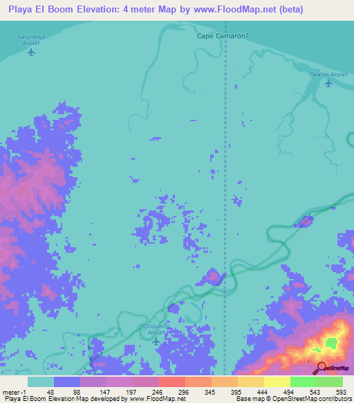 Playa El Boom,Honduras Elevation Map