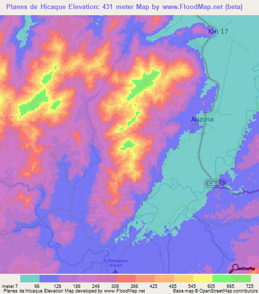 Planes de Hicaque,Honduras Elevation Map
