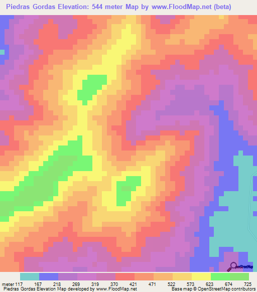 Piedras Gordas,Honduras Elevation Map