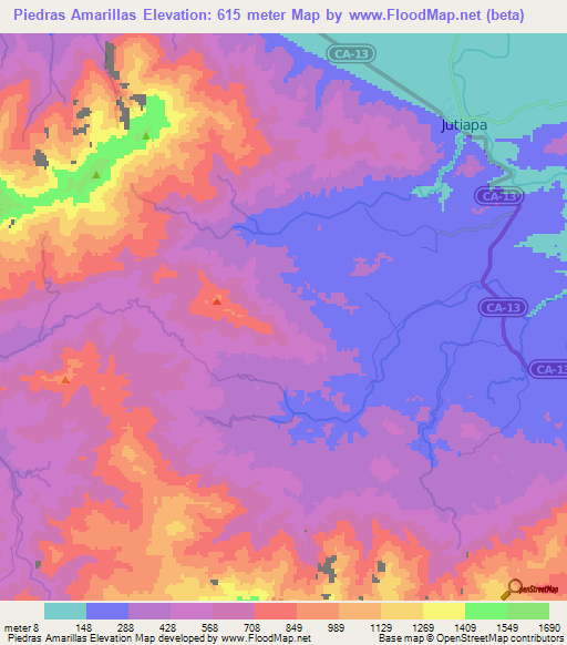 Piedras Amarillas,Honduras Elevation Map