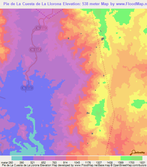Pie de La Cuesta de La Llorona,Honduras Elevation Map