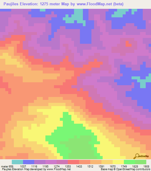 Paujiles,Honduras Elevation Map