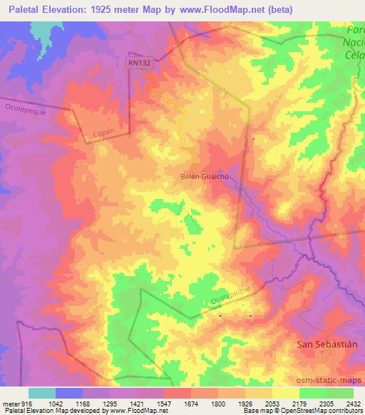 Paletal,Honduras Elevation Map
