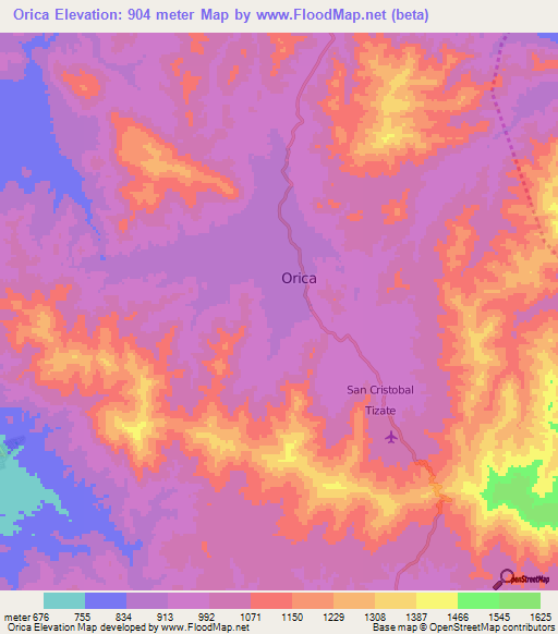 Orica,Honduras Elevation Map