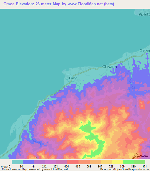Omoa,Honduras Elevation Map