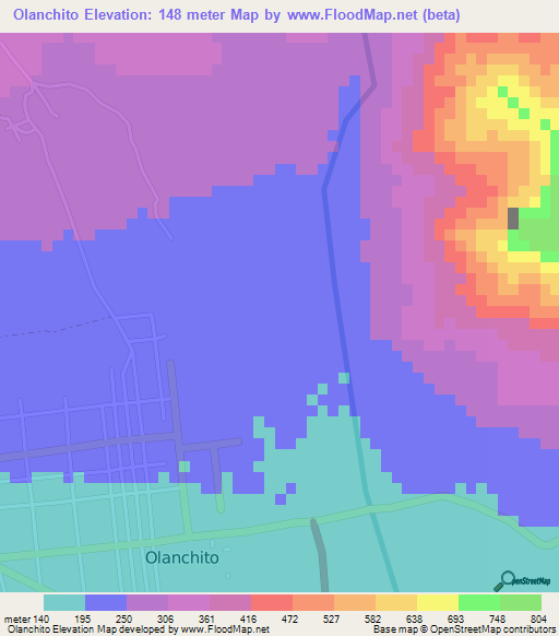 Olanchito,Honduras Elevation Map