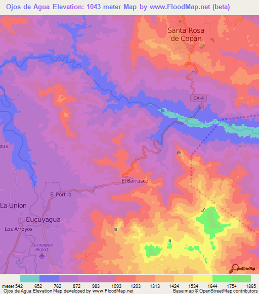 Ojos de Agua,Honduras Elevation Map