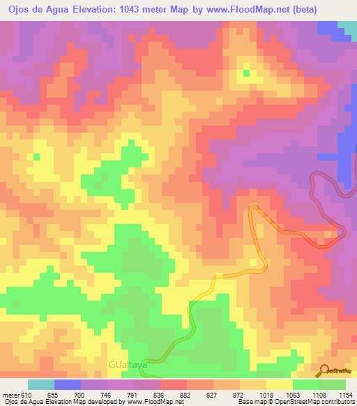 Ojos de Agua,Honduras Elevation Map